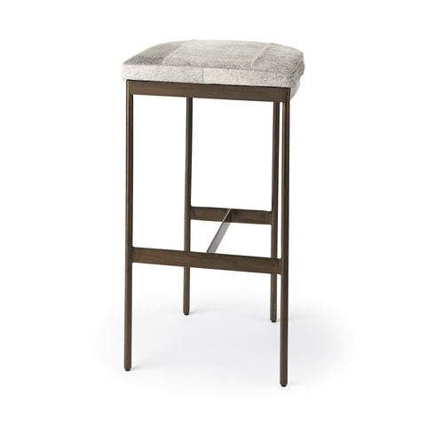35" Gold Leather and Metal Backless Bar Chair