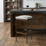 35" Gray And Gold Leather And Hair on Hide Leather And Metal Backless Counter Height Bar Chair