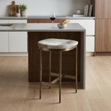 29" Gray And Gold Hair on Hide Leather And Iron Backless Counter Height Bar Chair