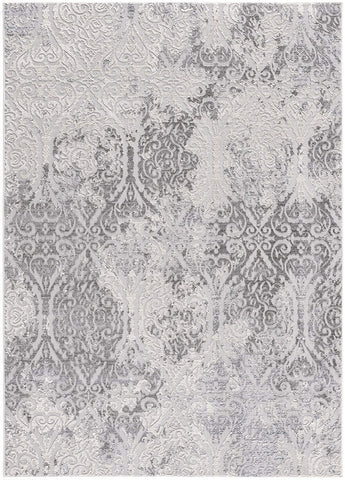 5' X 8' Gray And Ivory Damask Area Rug