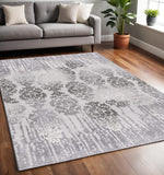 5' X 7' Gray And Ivory Damask Area Rug