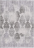 5' X 7' Gray And Ivory Damask Area Rug