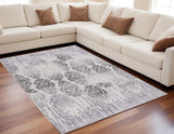 5' X 7' Gray And Ivory Damask Area Rug