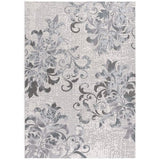 5' X 7' Gray And Ivory Damask Shag Area Rug