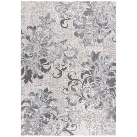 5' X 7' Gray And Ivory Damask Shag Area Rug