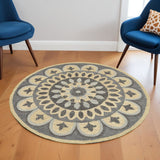 6' Gray Round Wool Geometric Hand Tufted Area Rug