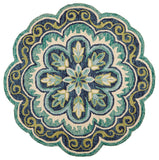 4' Round Green Floral Artwork Area Rug