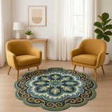 6' Green And Ivory Wool Geometric Hand Tufted Round Rug