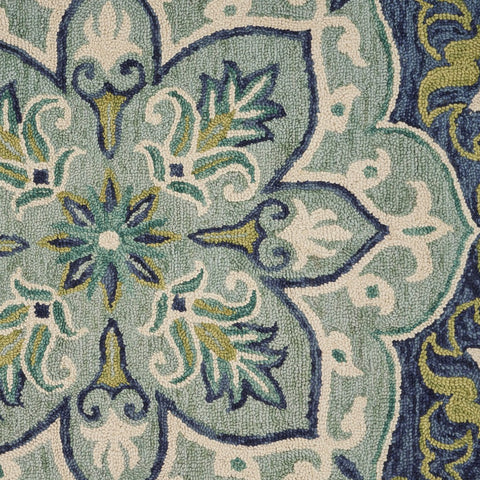 6' Blue And Green Wool Geometric Hand Tufted Round Rug