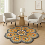 6' Gray Wool Geometric Hand Tufted Round Rug