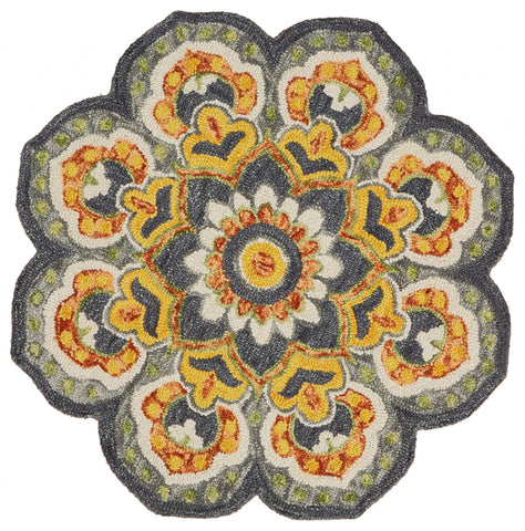 6' Gray Wool Geometric Hand Tufted Round Rug