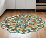 6' Blue And Green Wool Geometric Hand Tufted Round Rug