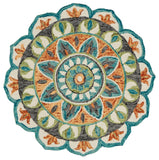 6' Blue And Green Wool Geometric Hand Tufted Round Rug