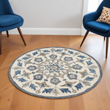 6' Round Blue Floral Oasis Area Rug