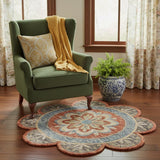 4' Orange And Red Wool Floral Hand Tufted Round Rug