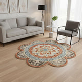6' Orange And Red Wool Floral Hand Tufted Round Rug
