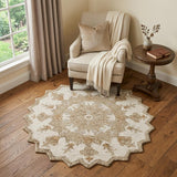 3' Round Tan Retro Modern Medallion Area Rug