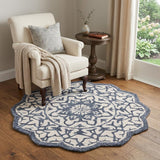 3' Round Navy And White Decorative Area Rug