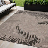 5' X 7' Beige And Gray Palm Leaf Indoor Outdoor Area Rug