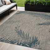 5' X 7' Beige And Teal Blue Palm Leaf Indoor Outdoor Area Rug