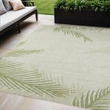 5' X 7' Beige And Green Palm Leaf Indoor Outdoor Area Rug