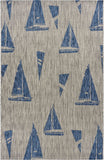 5' X 7' Gray And Blue Sailboat Indoor Outdoor Area Rug