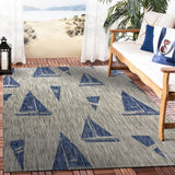 5' X 7' Gray And Blue Sailboat Indoor Outdoor Area Rug