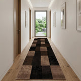 13' Brown And Black Geometric Shag Runner Rug