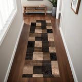 8' Brown Checkered Power Loom Runner Rug