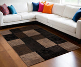 8' X 11' Black And Brown Geometric Distressed Area Rug