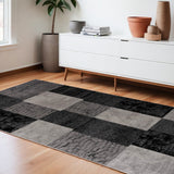 8' X 11' Black And Gray Geometric Distressed Area Rug