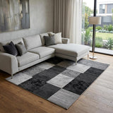 8' X 11' Black And Gray Geometric Distressed Area Rug