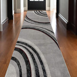 15' Gray Abstract Power Loom Runner Rug