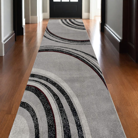 15' Gray Abstract Power Loom Runner Rug