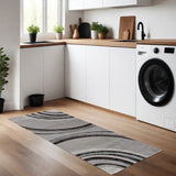 8' Gray and Black Geometric Power Loom Runner Rug