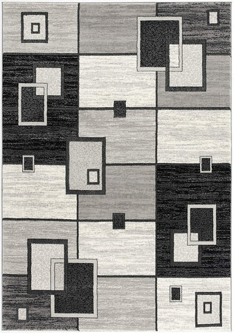 20' Gray And Black Geometric Distressed Runner Rug