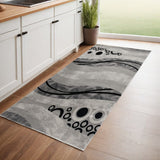 8' Grey Abstract Power Loom Runner Rug