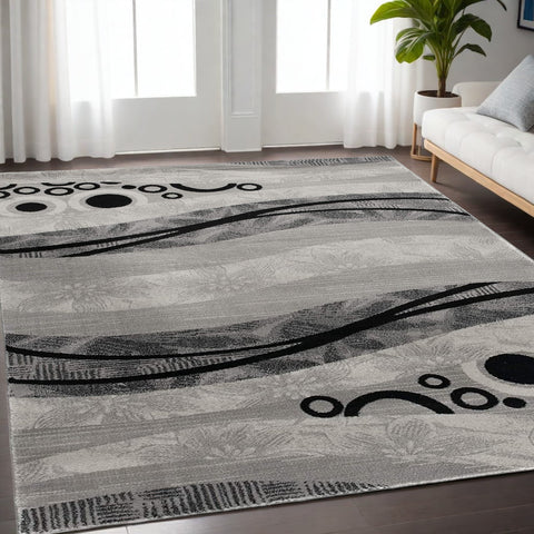 5' X 7' Gray And Black Abstract Area Rug