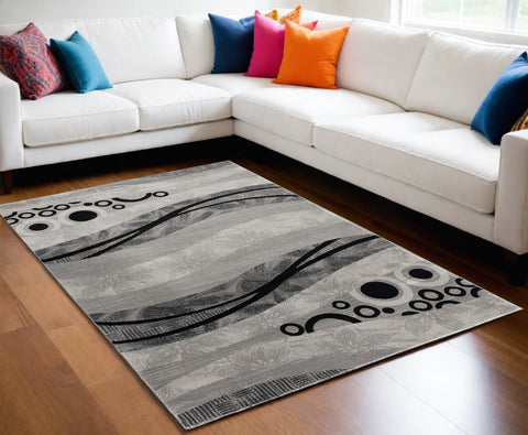 6' X 9' Gray Abstract Dhurrie Area Rug
