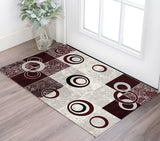 2' X 4' Red Abstract Dhurrie Area Rug
