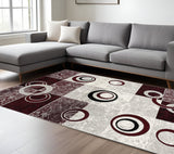 8' X 10' Red Abstract Dhurrie Area Rug