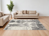 6' X 9' Gray Damask Dhurrie Area Rug