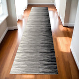 13' Black and Gray Abstract Power Loom Runner Rug