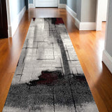 13' Gray And Burgundy Abstract Runner Rug