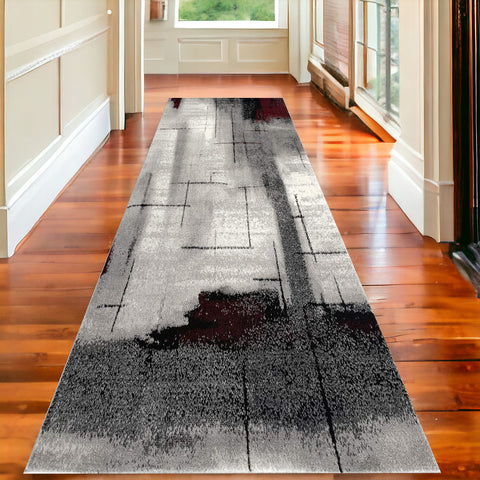 15' Gray Abstract Dhurrie Runner Rug