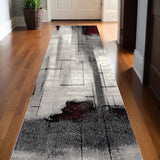 20' Gray And Burgundy Abstract Runner Rug
