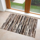 3' X 5' Beige Striped Power Loom Area Rug