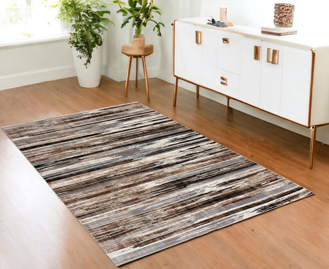 4' X 6' Gray and Brown Abstract Distressed Area Rug