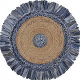 4' Blue And Beige Hand Woven Round Rug