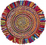 6' Rainbow Abstract Geometric Hand Woven Round Rug